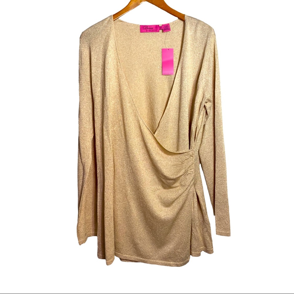 Diva Dana Buchman gold faux wrap blouse size extra large